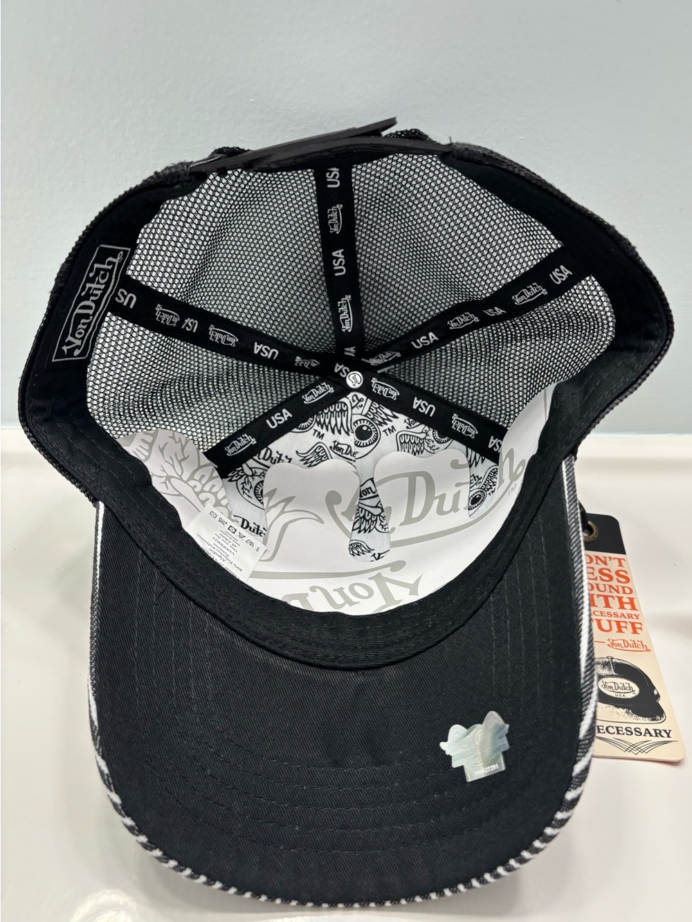 Von Dutch Black & White Pinstripe Trucker Hat - Picture 3 of 4